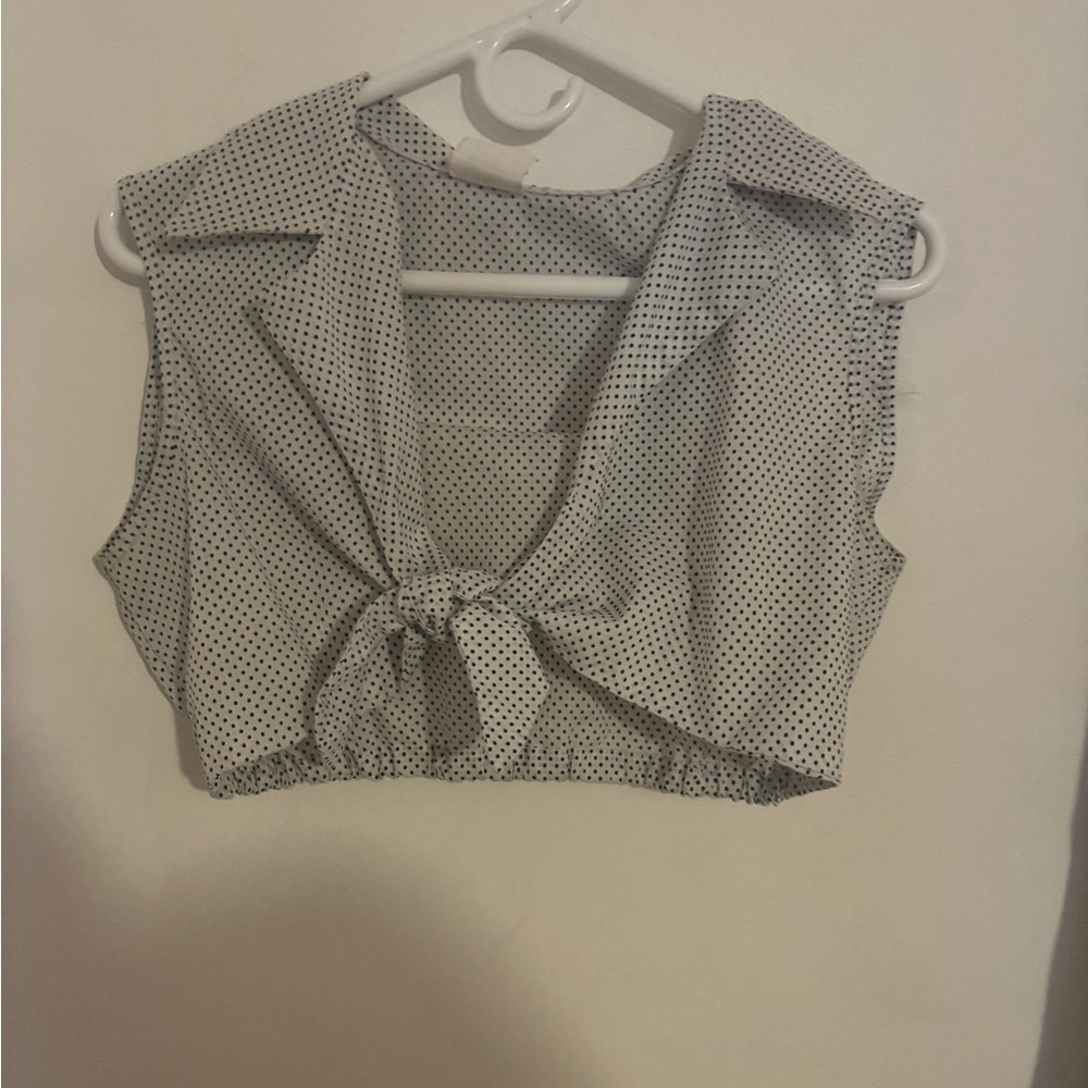 Vintage Polka Dot Sleeveless Tie-Front Top